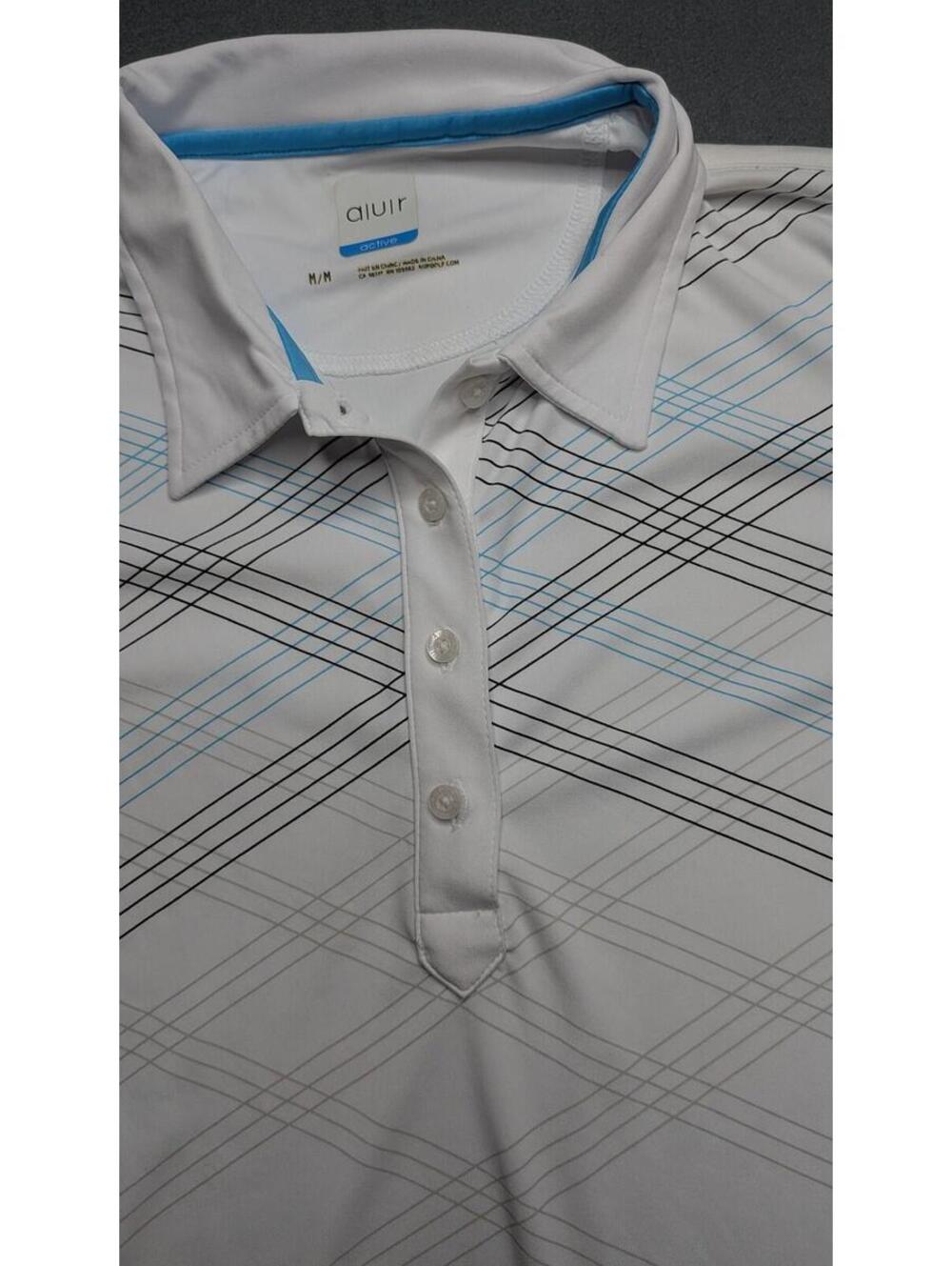AUR Polo Shirt Womens M White Plaid Short Sleeve Golf Athletic Activewear Top - Picture 2 of 8